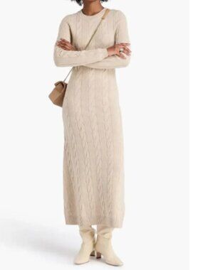 Sandro Maelys Tan Wool Cashmere Cable Knit Long Sleeve Maxi Sweater Dress 40/10